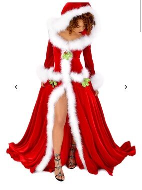 Trashy Lingerie Hooded Red Velvet Holiday Maxi Dress with White Marabou Trim